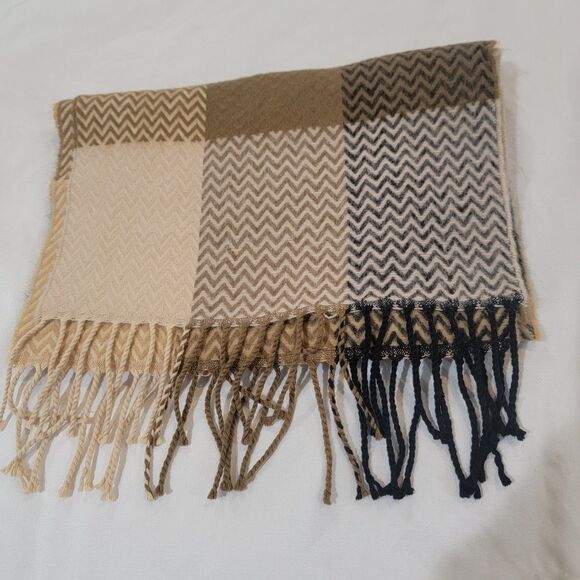 Cashmere Scarf Plaid Brown Made In Germany Fringe Winter Cozy Soft - Picture 1 of 4